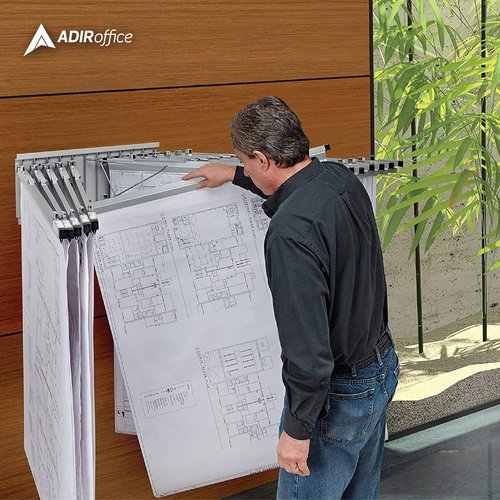 Adir Wall Mount Blueprint Rack - Blue Print Organizer, Poster Wall Mount Display, Map Storage Holder with 12 Pivot Brackets - Plan Rack for Office (Without Blueprint Clamps)