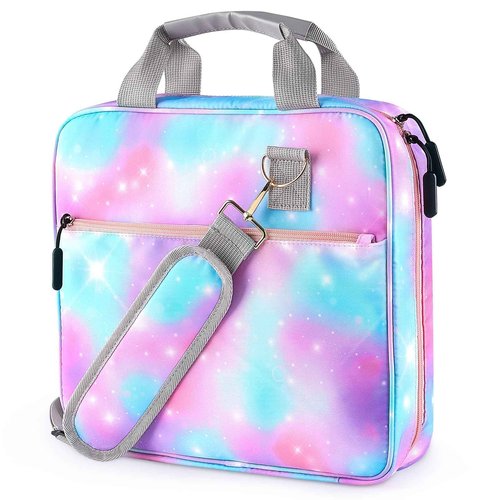 FIODAY Zipper Binder with Handle and Shoulder Strap - Multiple Pocket 500 Sheet Capacity Binder Organizer for School, Blue Purple