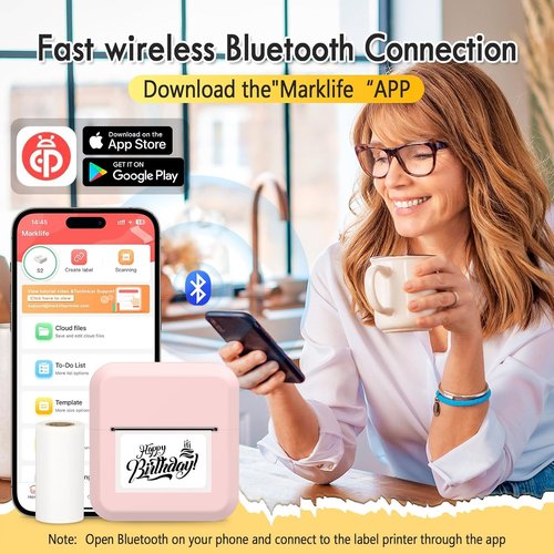 HuiJuKeJi Label Maker - Portable Bluetooth Mini Printer with Inkless Thermal Technology | 50x30mm Tape