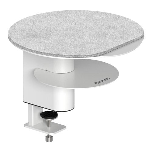 Branch Desk Perch - Elevated Desk Shelf Organizer Platform for Monitor, Laptop, and Desk Accessories - Compact Powder-Coated Steel with Integrated Storage - Easy Clamp Installation - White