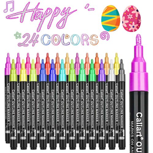 Caliart 121 Colors Alcohol Based Markers, 24 Double-Line Drawing Pens, Permanent Markers Mother's Day Gift for Mom, Kids, Adults, Artist, Cards, Drawing
