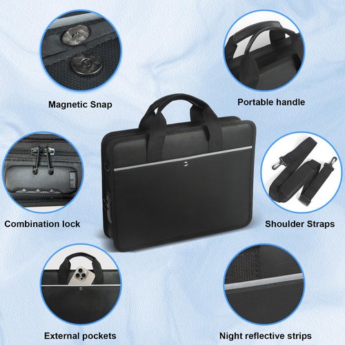 XIAODUN Accordion File Organizer with Lock and Shoulder Straps,Fireproof Waterproof Document Organizer Folder with Handle, Portable Large Capacity File Holder for Home Office School