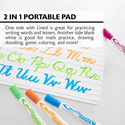 BAZIC Products Dry Erase Lap Board 9"x12", Double Sided Primary Ruled & Blank, Small Portable Whiteboards for Teacher Home, 24-Pack