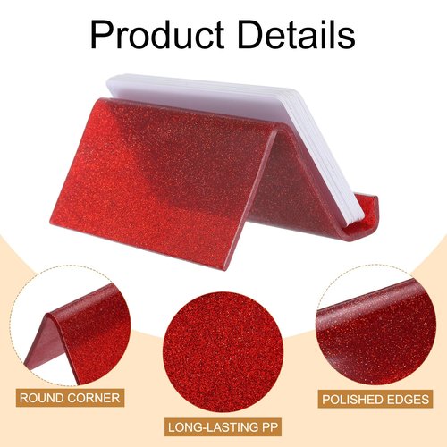uxcell 3pcs Business Card Holder for Desk, Acrylic Bling Business Name Card Organizer Desktop Card Rack Display Stand for Office Exhibition Meeting Home, Red