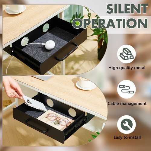 2 Pack Under Desk Slide out Drawer Storage Shelf, Carbon Steel Tray with Mute Felt Sheets, Pull out Organizer for Office Home Workstation Gaming Stand Desk, 13×8×2.8 In(Black)