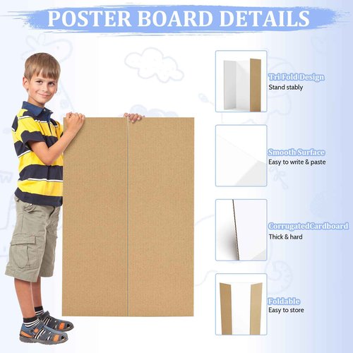 AKONEGE 4 Pack 36" x 48" Trifold Poster Board for Presentation, White Corrugated Cardboard Large Tri Fold Poster Board for Science Fair, Office & School Projects, Photo Displays, Exhibitions Event