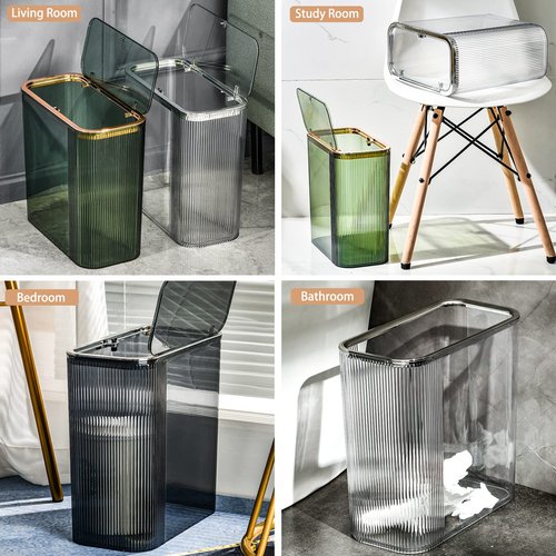 Aiabaleaft Transparent trash can Wastebasket, Bathroom Trash Can with Lid, 3.5 Gallon Kithen Garbage Can for Bathroom, Bedroom, Kitchen, Office, Craft Room (Transparently)