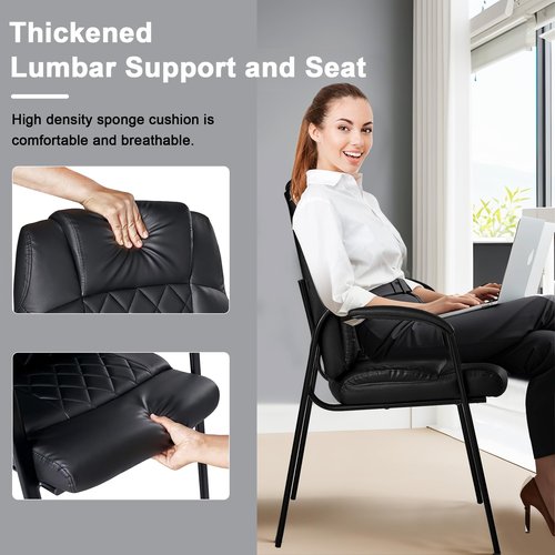 VECELO PU Waiting Room Chairs Set of 2 Stationary Side, Padded Arms, Comfortable Seat, Sturdy Frame for Office Guest, Conference, Reception, Lobby Area, Meeting, Breakroom, Black