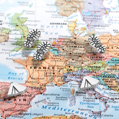 Simgoing 50 Pcs Hiking Boot Map Pins and Tent Push Pins for Travel Map Silver Decorative Camping Themed Thumb Tacks Hiker Camper Novelty Gifts for Cork Board Photo Wall Decorations