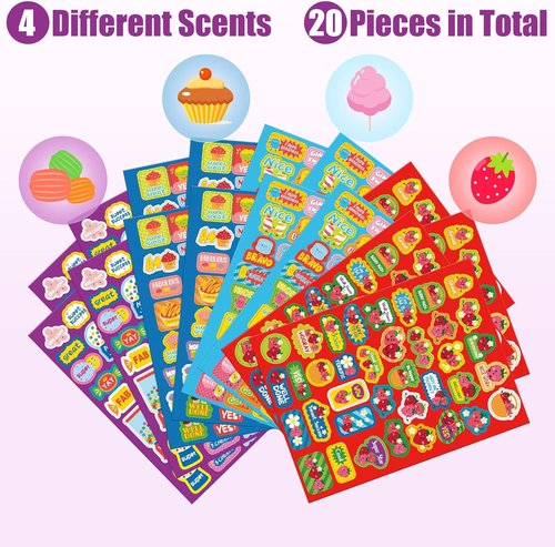 Eersida 750 Pcs Scented Reward Stickers - Motivational Scratch & Sniff for Kids | Classic Dessert Scents