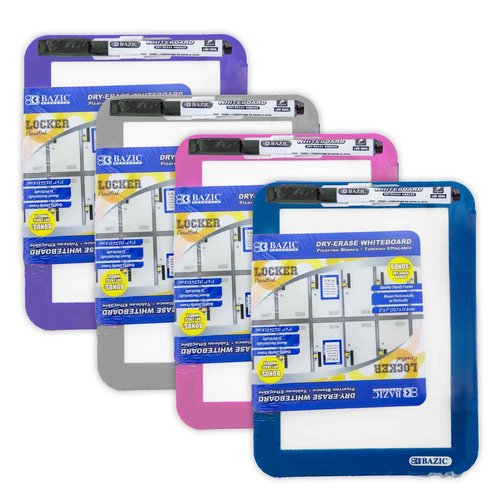 BAZIC Products White Board 5"x7", Magnet Attached to Locker, Small Plastic Frame Dry Erase Board 1 Dry Erase Marker, 4-Pack