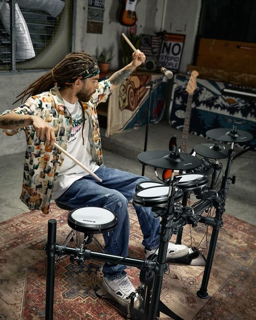 Donner DED-200X Electronic Drum Set, Electric Drum Kit with Quiet Mesh Drum Pads, 2 Cymbals w/Choke, 31 Kits and 450+ Sounds, Throne, Headphones, Sticks, USB MIDI, Melodics Lessons (5 Pads, 4 Cymbals)
