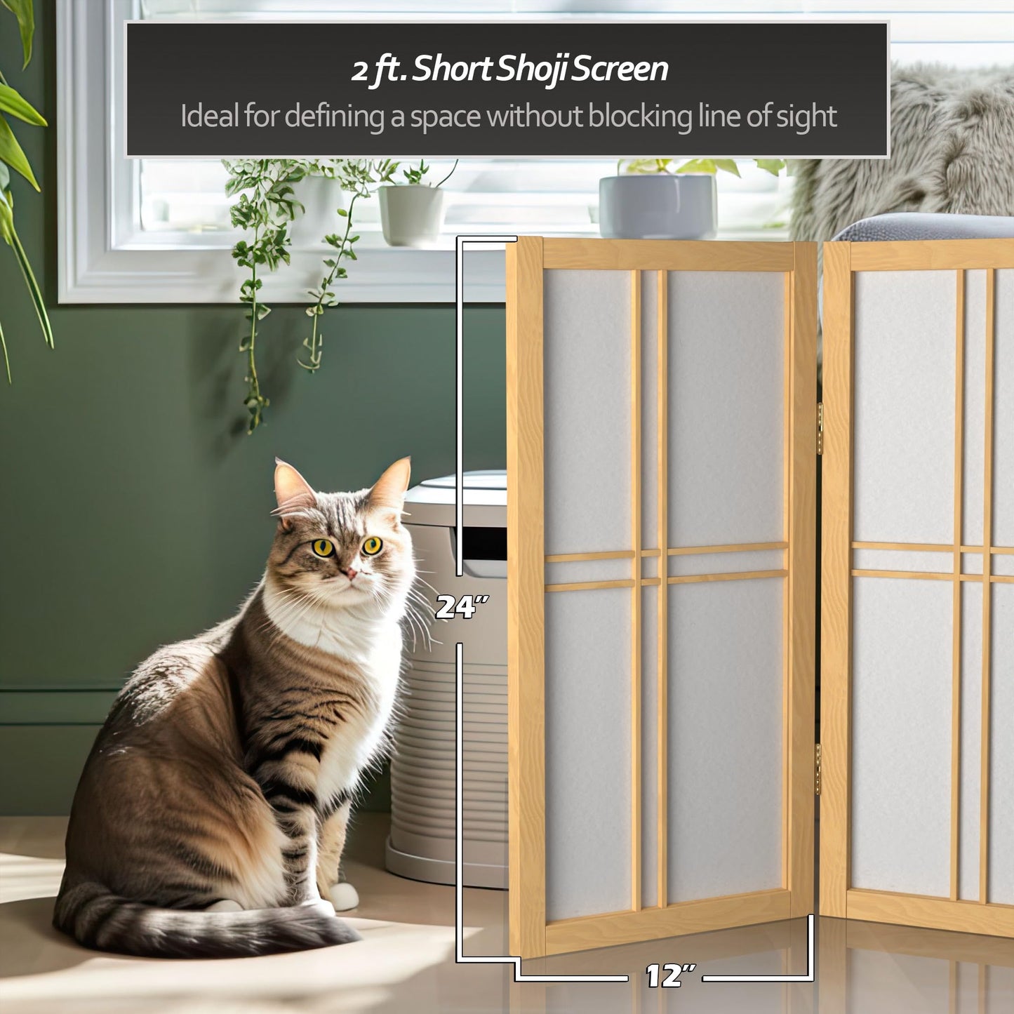 2 ft. Short Desktop Double Cross Shoji Screen - Natural - 3 Panels