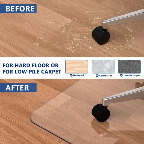 Naturei Office Chair Mat for Hardwood Floor, 45" x 53" Clear Chair Mats, 1/5" Thick Plastic Mat for Under Office Chair, Desk Floor Protector for Rolling Chairs, for Hardwood or Low Pile Carpet