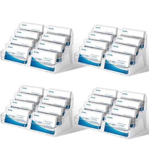 zavekia 4 Pack Business Card Holder, 8 Pocket Acrylic Business Card Holder for Desk