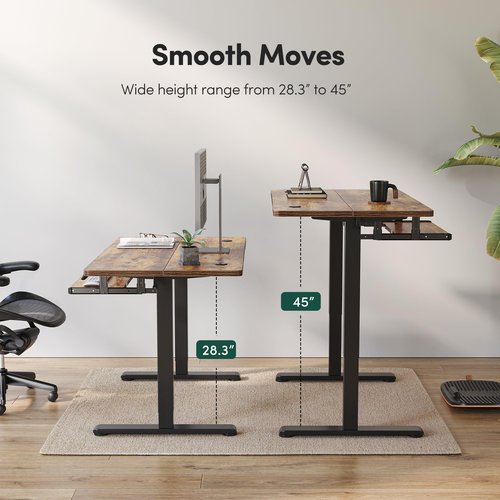 FEZIBO Height Adjustable Electric Standing Desk with Keyboard Tray, 55 x 24 Inches Stand up Table, Sit Stand Home Office Desk with Splice Board, Black Frame/Rustic Brown Top