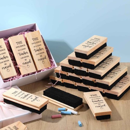 Outus 48 Pcs Teacher Appreciation Gifts Bulk Teacher Chalkboard Eraser Chalk Erasers with Wooden Handle Dustless Dry Chalkboard Cleaner for Classrooms Home Office Supplies Christmas Thank You Gifts