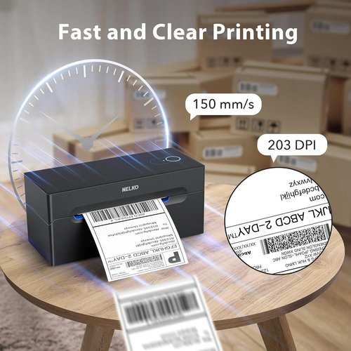 Nelko Bluetooth Thermal Shipping Label Printer - Black | Includes 500 Genuine 4x6 Direct Thermal Labels