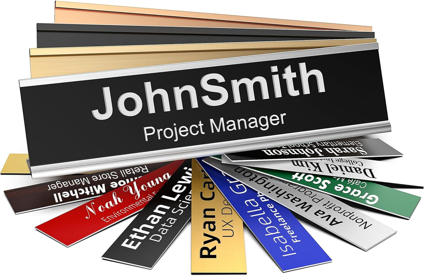 Skiennix Personalized Desk Name Plate - Custom Engraved Office Nameplate | 2x8 Inch, Name & Title
