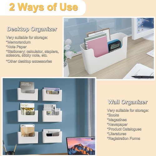 PAG-Mass Hanging Wall File Organizer, Pack of 3 Plastic Desktop Accessories Storage Rack No Drilling Wall Mounted Magazine Mail Paper Envelope Planner Holder for Home Office School