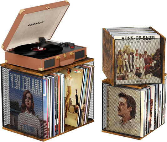 1 Cube Record Holder Turntable-Compatible Desktop,DIY Stackable Vinyl Record Storage 50-70 Records Album Storage Box Cube Wooden Organizer Crate Records Cabinet Record Vinyl Storage