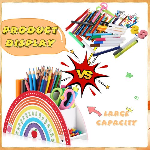 Faccito Wooden Rainbow Pencil Holder Rainbow Teacher Appreciation Gifts Pen Holder Desk Organizer for Kids End of Year Last or First Day Gifts School Desk School Office Supplies