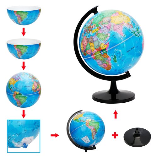 Exerz 12" World Globe - Political Map Educational - Self Assembled School Globe for Classroom