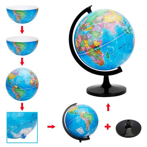 Exerz 10" World Globe - Political Map Educational- Self Assembled School Globe
