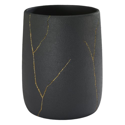 Nicole Miller - Wastebasket, Decorative Trash Can, Resin Bathroom Accessories (Sydney Collection, Black/Gold)