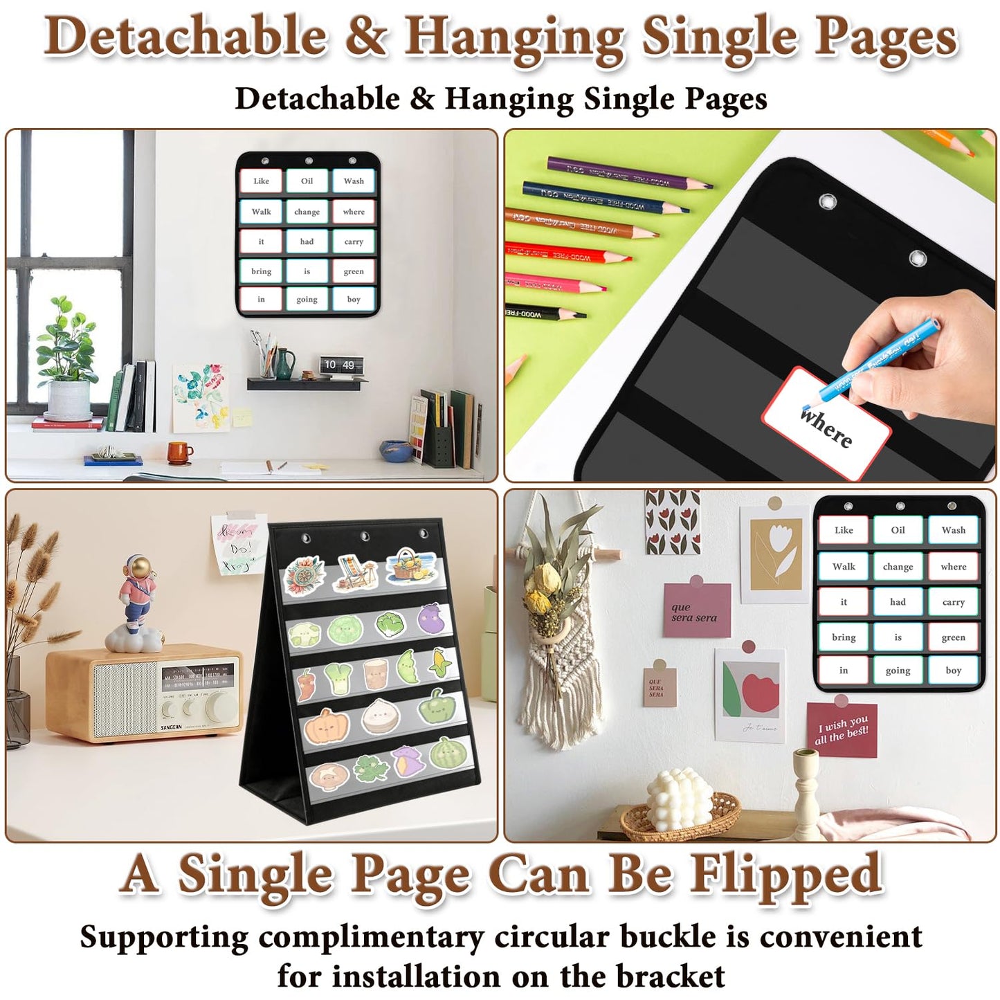 Tabletop Pocket Chart 14x17 Inch - 3 Page Flip Design 8 Sides Portable Sticker Display Stand Oxford Fabric Teaching Organizer for Classroom, Homeschool & Teacher Supplies(Patent Pending)