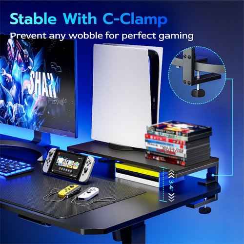 22 inches Desk Extender Shelf, 22"x 9.8" Versatile Clamp on Desk Shelf, Heavy Duty Desktop Organizer for Gaming and Office Accessories, Black