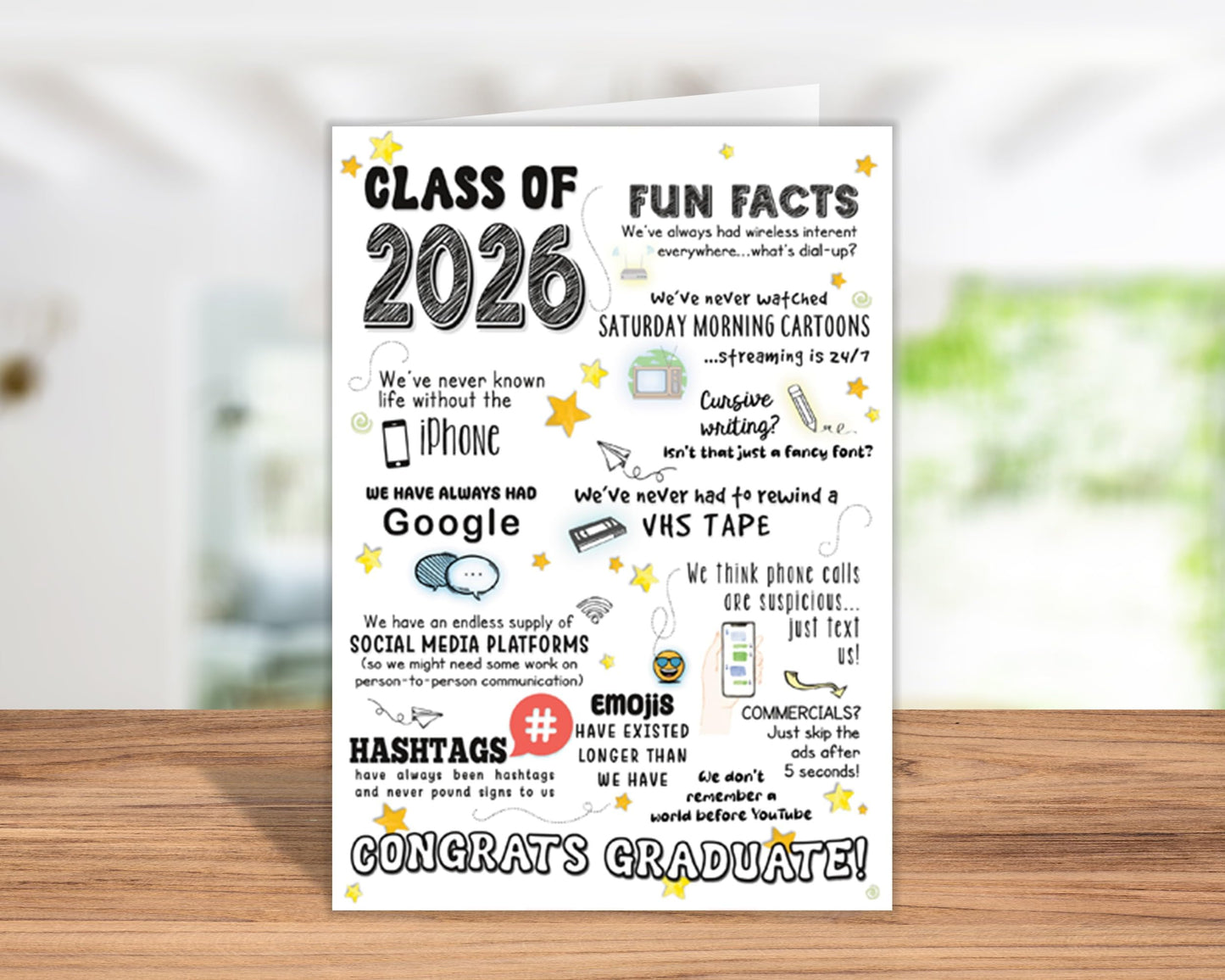 Katie Doodle 2026 Graduation Card - (Made in USA) - Funny High School Graduation Cards 2026, Class-of-2026 Cards (5x7 inch, Blank Inside) - Grad Gifts for Her, Him (Handmade) - Includes Envelope