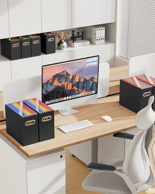Oterri File Organizer Box - Portable Collapsible Cardboard Folder with Handle for Letter Size Files | 8 Packs, Black
