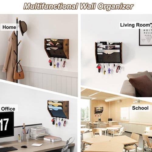PAG-Mass Wall File Organizer With Hooks,3 Tier Mesh Mail Organizer Wall Mounted,Hanging File Organizer,Magazine Holder for Documents,Magazine,Literature,File,Mails,Envelopes
