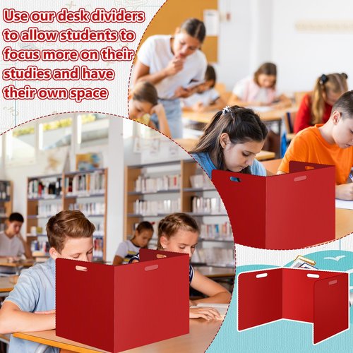24 Pcs Desk Dividers for Students 14 × 17.5 × 14 Inch Plastic Waterproof Privacy Folders Shields Test Dividers with Red Classroom Privacy Boards for School Study Teacher Supplies(Red)