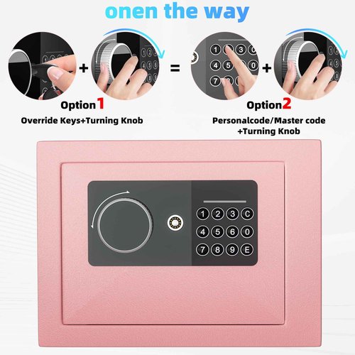 Digital Electronic Money Safe, Steel Security Lock Box with Keypad, Office Hotel Business Jewelry Gun Cash Safe, 0.23 Cubic Feet, 9.06" W x 6.69" D x 6.69" H（pink）