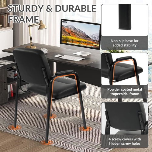 Elevon Waiting Room Chairs No Wheels Set of 1, Leather Stationary Office Reception Guest Chair with Padded Arms for Elderly Desk Conference Room Lobby Table Side Salon