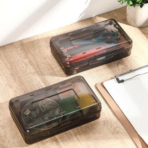 Blulu 6 Pack Large Plastic Pencil Case Clear Pencil Boxes Bulk Hard Crayon Box Storage with Lid Snap 8.1 x 4.7 x 2.2 Inch Gray Closure Painting Marker Organizer Large Capacity Back to Supplies