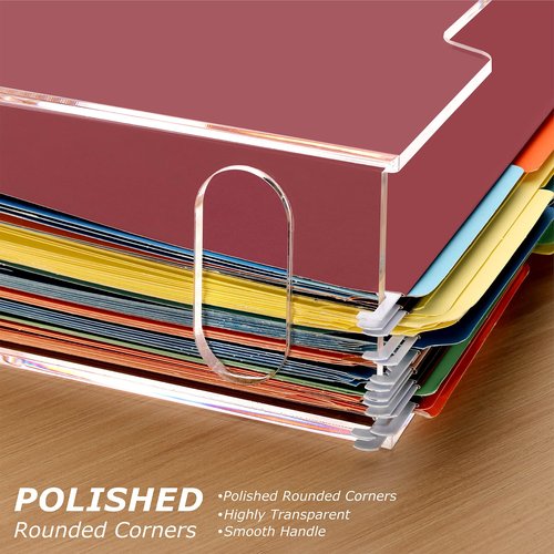 Tfirhuoe Acrylic File Folder Organizer, Clear Hanging File Organizer Box for Letter Size, Desktop File Holder with Handles, Slim Filing Storage Box for Desk Office Home Work -1 Pack