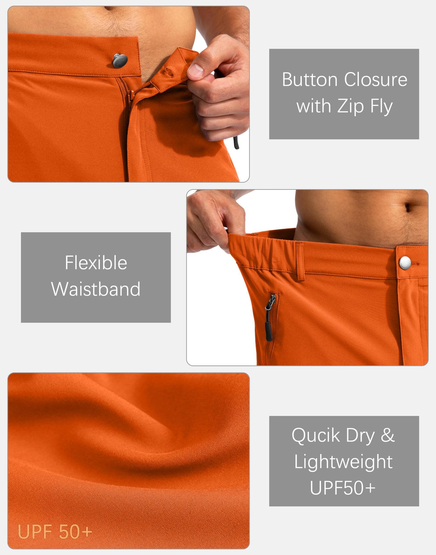 Pudolla Men's Hiking Cargo Shorts 9" Lightweight Outdoor Work Shorts for Men Travel Golf Camping Casual with 5 Zipper Pockets(Orange X-Large)