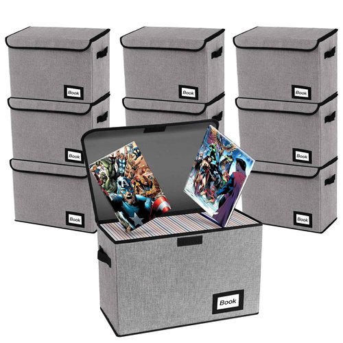 YNSZAS 10 Pack Comic Book Storage Box 15.8" X 7.8" X 11.8", Collapsible Holds 160-180 Comic Book Organizer Heavy Duty Bin Container Holder Shelf