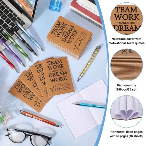 Sabary 100 Pcs Team Appreciation Gifts Team Notebooks for Employees Thank You Notepads Metal Ballpoint Pens Bulk Gifts for Office Coworkers Staff Volunteer Teacher Nurse