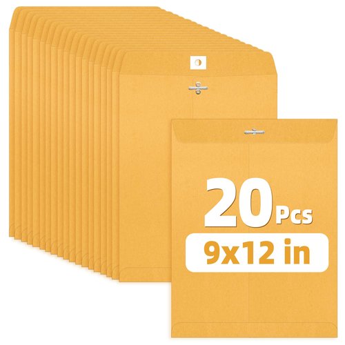 SUNEE 9x12 Clasp Envelopes 20 Count - 9x12 Inch Brown Kraft Envelopes with Clasp Closure – for Home, Office, Business, Legal or School, Great for Filing, Storing or Mailing Documents