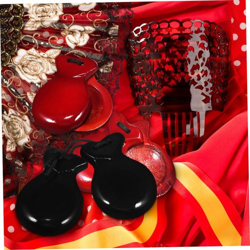 Abaodam Wooden Castanets 2 Pairs of Handmade Small Castanets for Flamenco Dance and Beginner Percussion Players