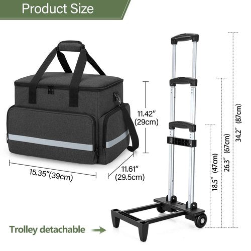 CURMIO Rolling Teacher Tote Bag with Wheels, Teaching Work Bag with Padded Sleeve for up to 14” Laptop for Teaching, Office, Black(Bag Only)