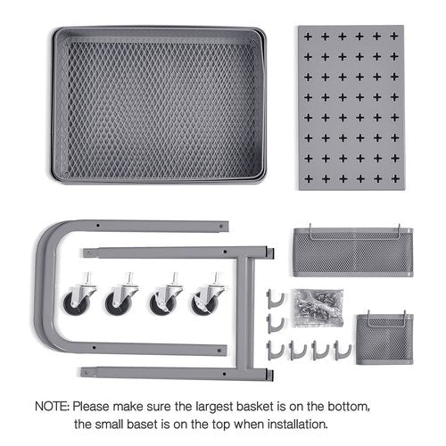 TOOLF 3-Tier Rolling Cart, Metal Utility Storage Cart with DIY Pegboards, Art Craft Trolley with Baskets Hooks, Serving Organizer Easy Assemble for Office, Home, Kitchen, Classroom (Grey)