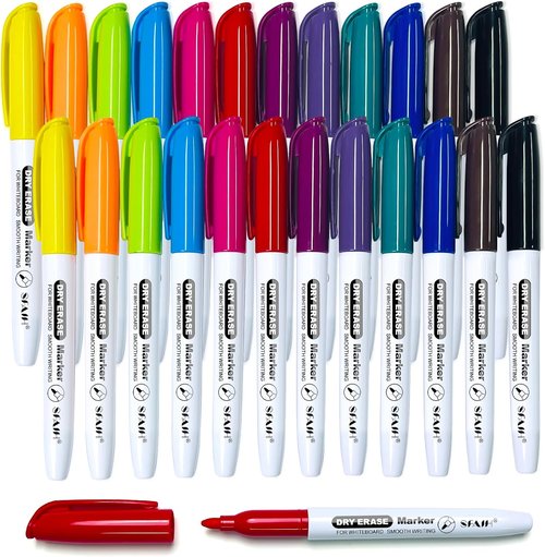 SFAIH Dry Erase Markers - Fine Tip 12 Colors | Low Odor Whiteboard Markers for Office & Home | 24 Pack
