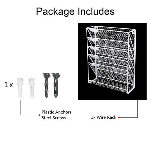 Wall File Holder Hanging Mail Organizer Metal Chicken Wire Wall Mount Magazine Rack for Home and Office (White)