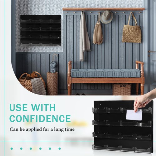 2 Pcs Acrylic Business Card Holder with Hanging Hardware Black transparent Acrylic 16 Pocket Business Vertical Organizer Wall Mount Sticker Display Rack Pre Drilled Organizing Stand for Office Home