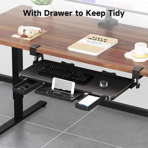 XINLEI Keyboard Tray Under Desk with Storage Drawer Large C-Clamp 26.7”(31” Including Clamps) x 11.8” Slide-Out Platform Computer Drawer Pull Out Keyboard & Mouse Tray DSF7CT